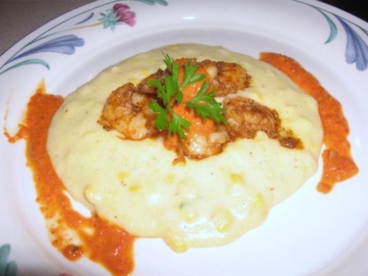 gerookte paprikagarnaal / poblano polenta / rode peper-agavesaus