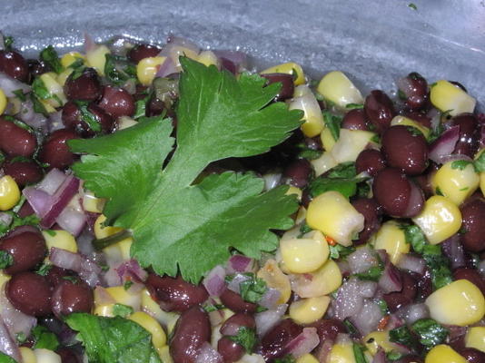 salade van zoete maïs en zwarte bonen