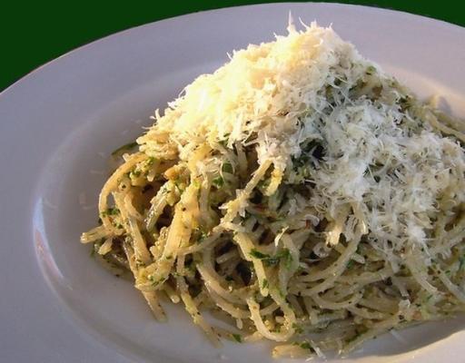 spaghetti met groene basilicumsaus