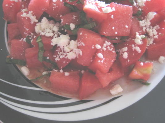 tomaat, watermeloen en feta-salade