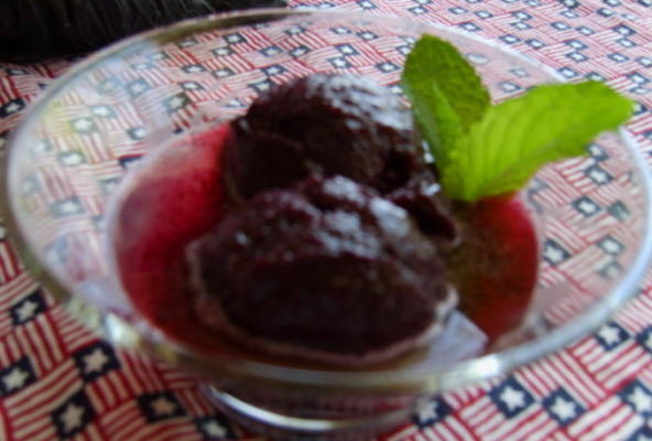 bosbes sorbet met citroen en dragon jus