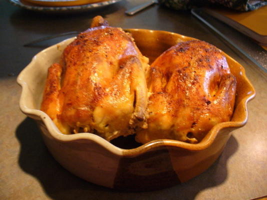 cornish-jachthennen met knoflookteentjes en uien