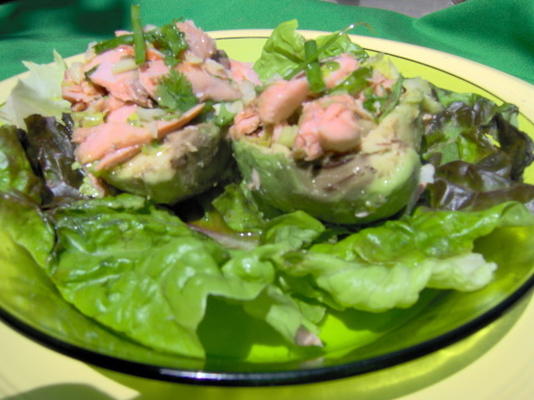 zalmsalade op de halve schaal