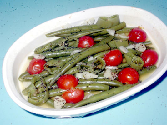 groene bonen, tomaten en anaheim-pepers