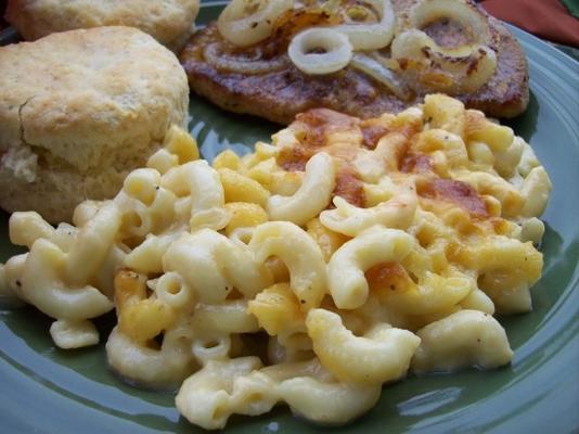 kan niet stoppen met het eten van heerlijke macaroni en kaas