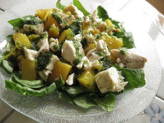 kippensalade met nectarines in muntvinaigrette