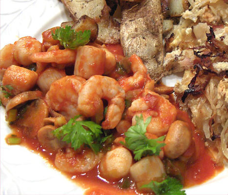 Portugese garnalen en sint-jakobsschelpen