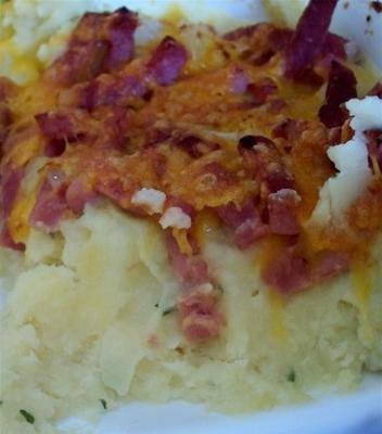 instant aardappelpuree, ham en kaas braadpan