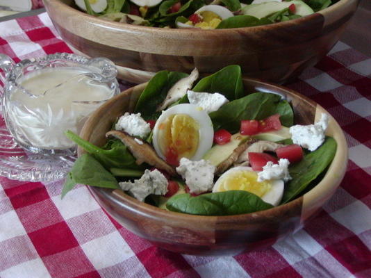 basilicum, spinaziesalade met limoenvinaigrette