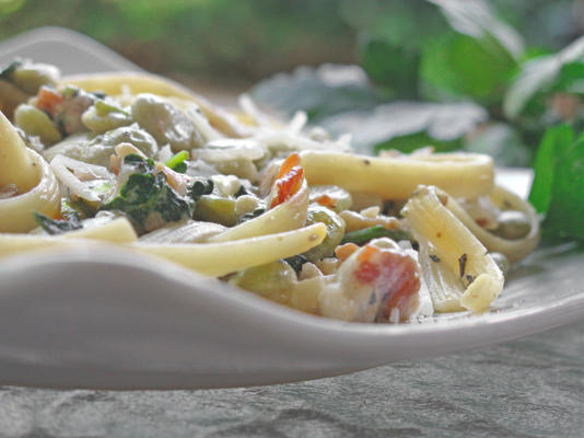 pasta met limabonen en snijbiet