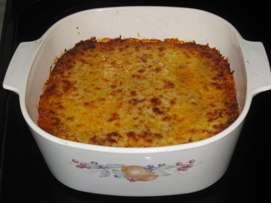 cheesy gehakt-spinazie zure room noodle braadpan