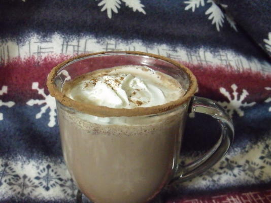 warme chocolademelk met magere melk, cacaopoeder en ahornsiroop