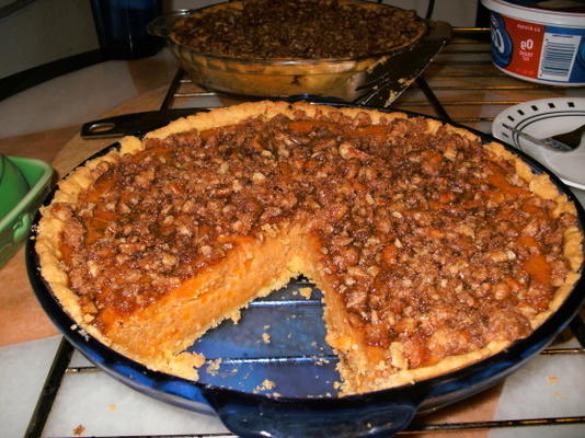 zoete aardappel / Streuselpastei met maïsmeelgebak