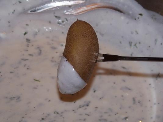 fingerling aardappelen en geitenkaasfondue