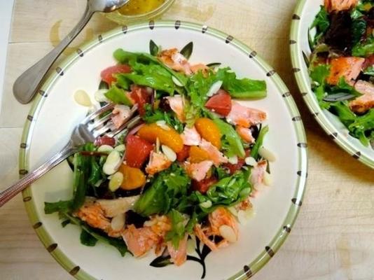 gegrilde zalm- en grapefruitsalades met honingvinaigrette