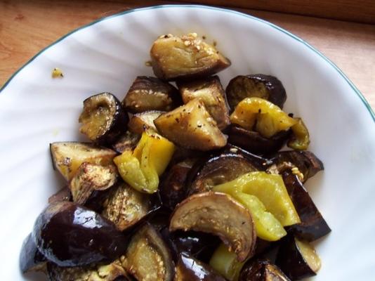 verrukking van aubergine en peper