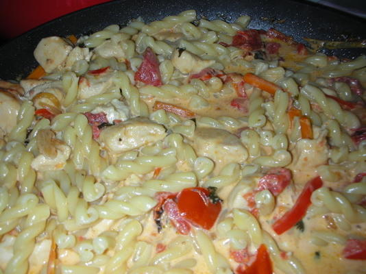 gemelli met kip en groenten in tomatensaus