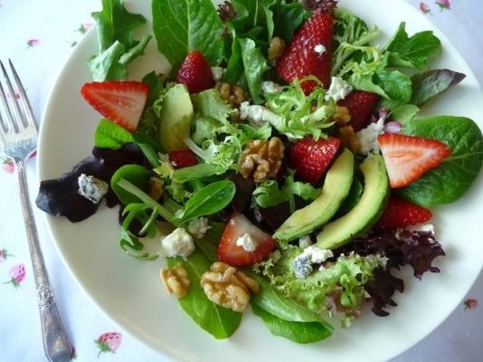 aardbeienavocado salade met veld greens