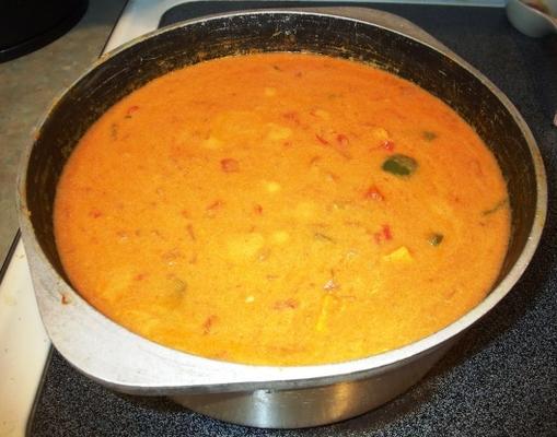 pindasoep met rijst en lente-uitjes