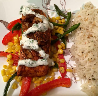 chili geroosterde zalm met koriander crème