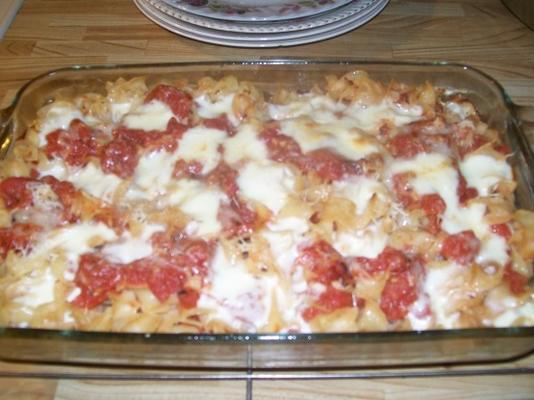 pasta, tomaat en mozzarella al forno
