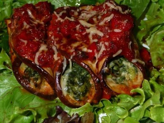 gorgonzola gevuld aubergine rollen met champignonsaus