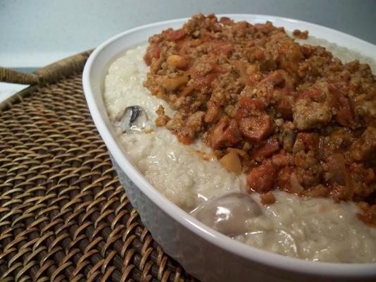 paddenstoelenrisotto met Italiaanse worstsaus