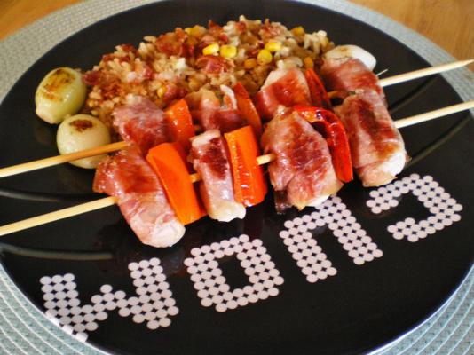 varkensfilet en pancetta kebab