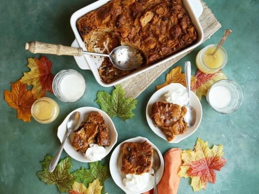 pompoenbroodpudding met Hollandse honingsiroop