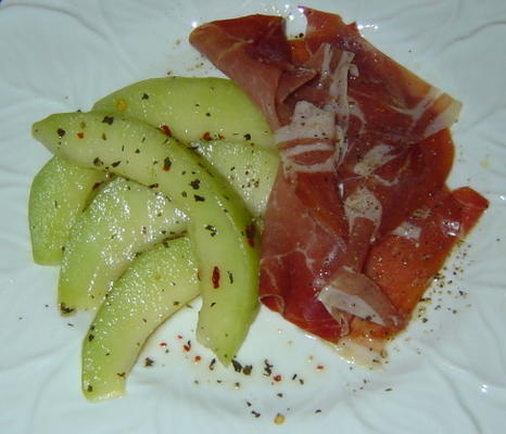 prosciutto met gemarineerde meloen