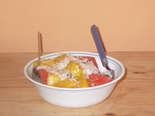 tropisch fruit kabobs met kokosijs