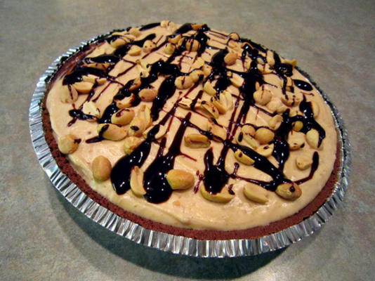 bevroren pindakaas cheesecake met fudge saus topping