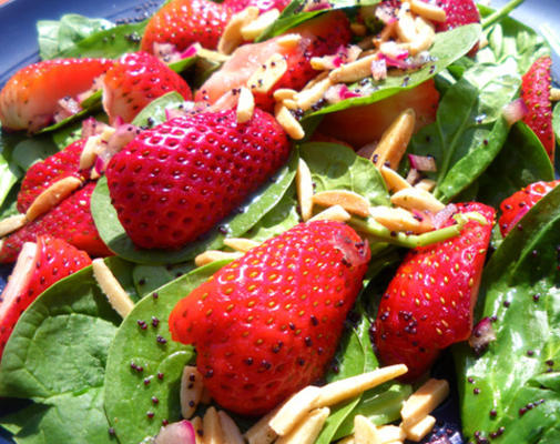 aardbeien spinazie salade w / maanzaad dressing