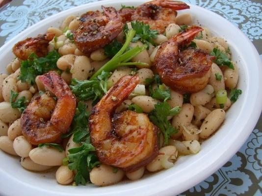 garnalen met cannellini bonen salade