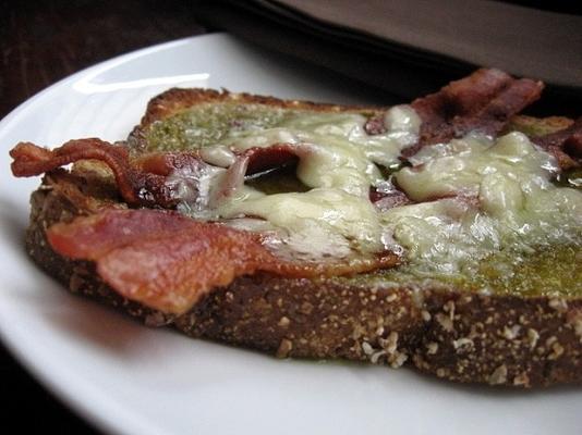 open faced bacon and cheese sandwich met jalapeno jelly