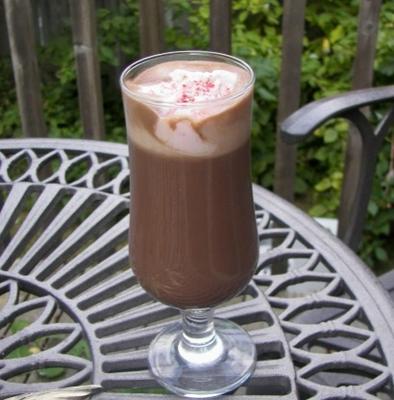 warme chocolademelk met roze pepermunt slagroom