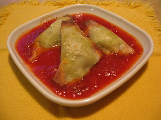 gekruide ricotta won ton w / pittige tomatensaus