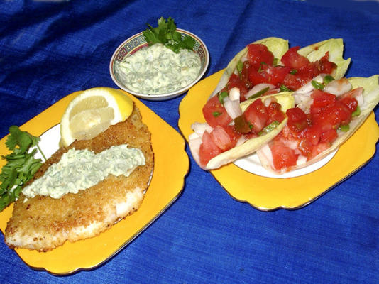 corn-flake Crusted visfilets met chili-cilantro aioli