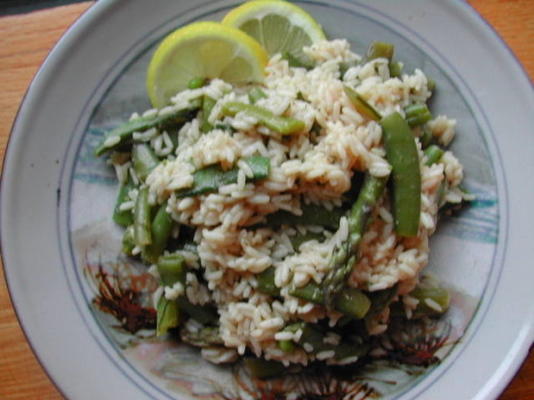 lente rijst salade met dressing van de dille