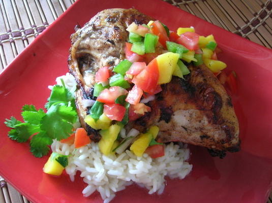 jerk chicken (bbq'd) met mango salsa