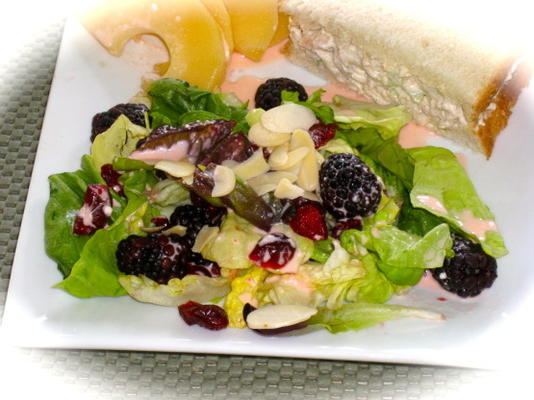 gooide groene salade met grapefruit-granaatappel dressing