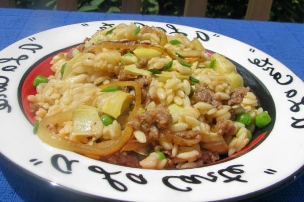 orzo risotto met worst en artisjokken