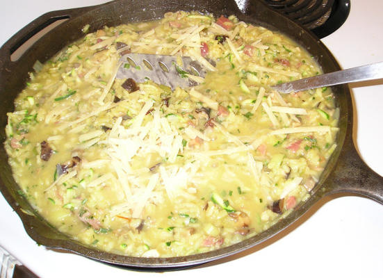 risotto van ham en paddenstoelen