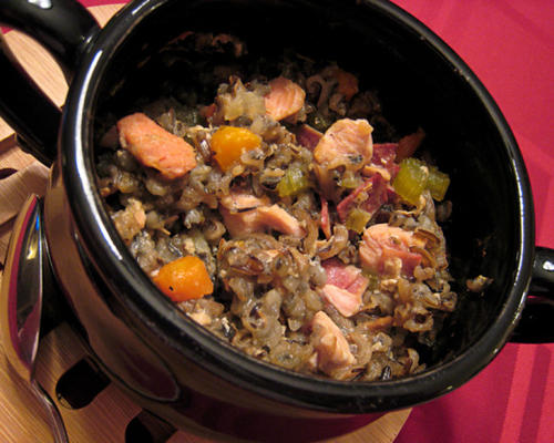 magere crock pot met herbed kalkoen en wilde rijst braadpan