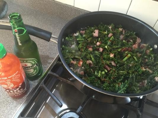 gerookte kalkoen, gesmoorde greens (recept courtesy rachael ray)