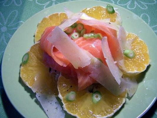 venkel, gerookte zalm en sinaasappelsalade