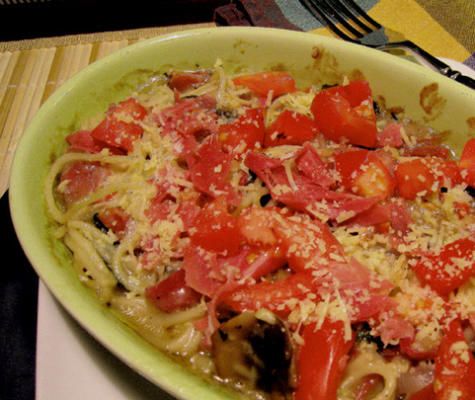 prosciutto, spinazie en pasta casserole