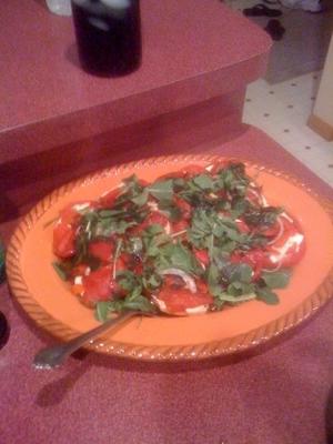 tomaat en verse mozzarella salade met rucola en paprika