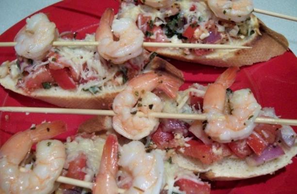 garnalen op een bedje van bruschetta