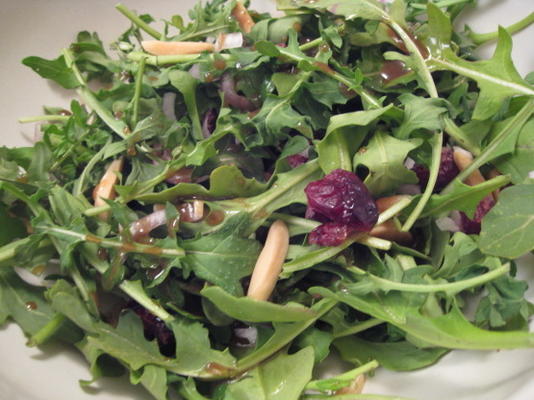 rucola en amandelsalade met gedroogde veenbessen